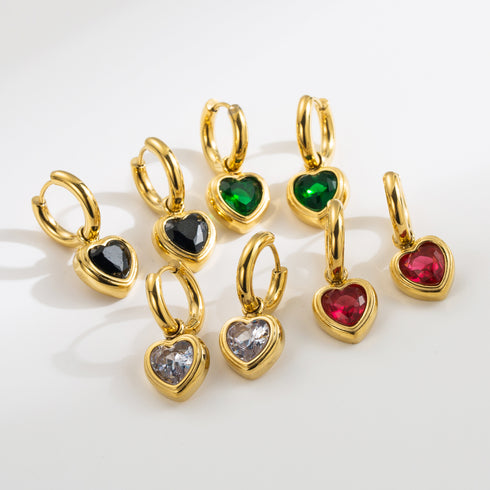 Inlay stainless steel zircon drop earrings