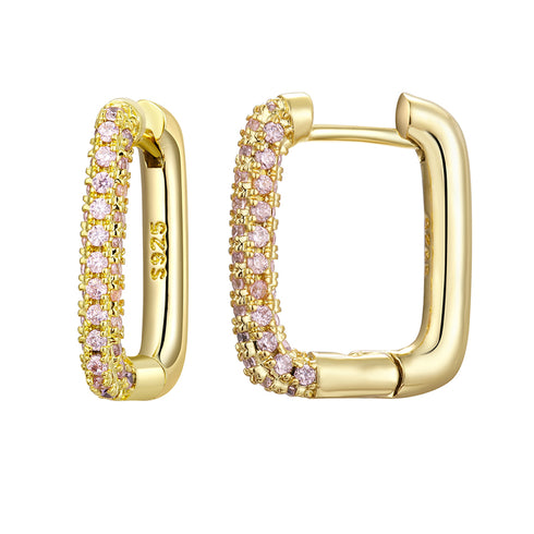 Elegant rectangle plating inlay copper zircon earrings
