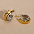 Bi color block titanium steel gold plated earrings