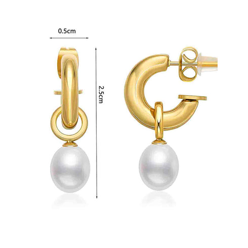 Stainless steel pearl 18k gold plated drop earrings