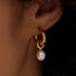 Stainless steel pearl 18k gold plated drop earrings