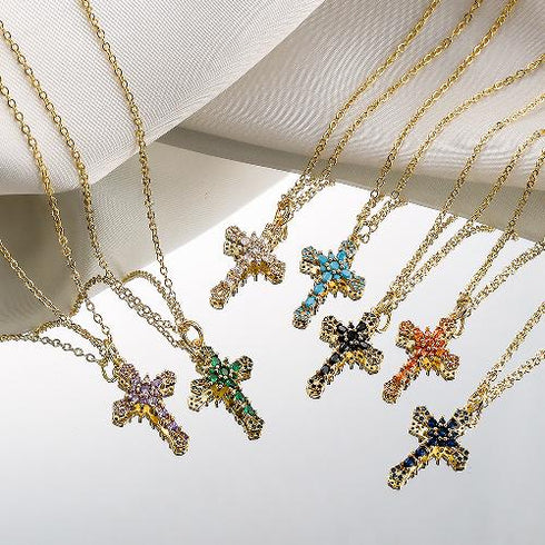 Zircon cross pendant necklace
