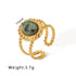 Streetwear round oval stainless steel inlay natural stone open rings