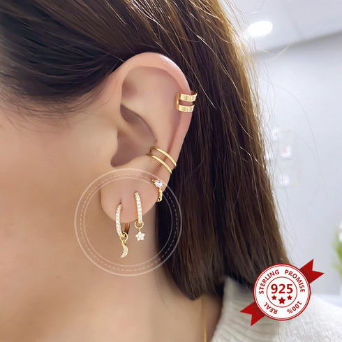 925 silver needle four small pendants set earrings