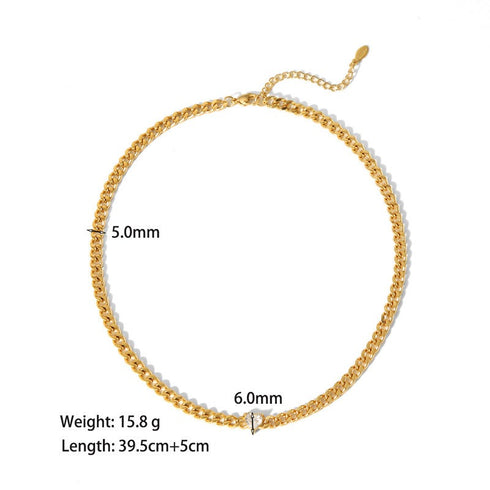 Streetwear heart shape titanium steel inlay zircon necklace