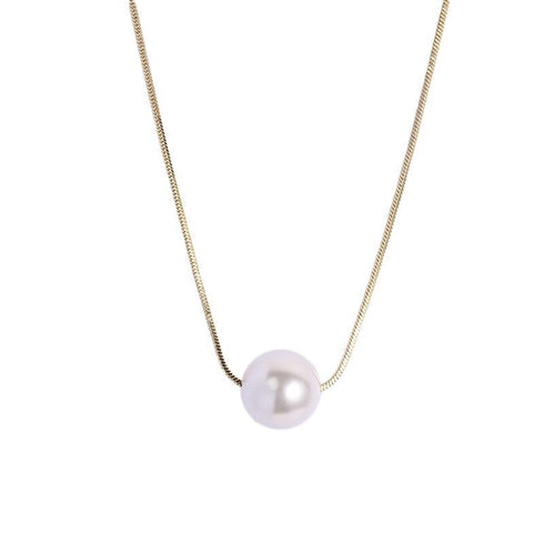 Elegant geometric titanium steel inlay pearls necklaces