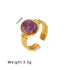 Streetwear round oval stainless steel inlay natural stone open rings