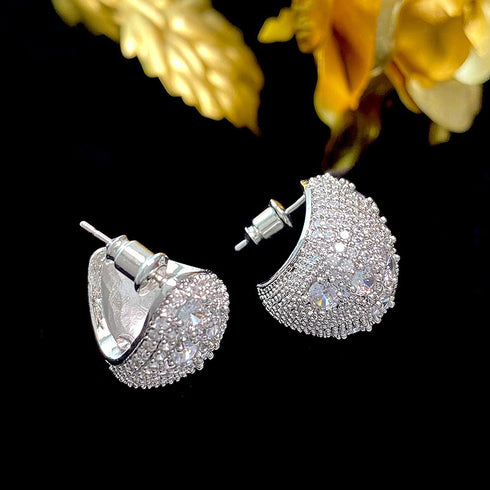 Elegant geometric inlay copper zircon ear studs