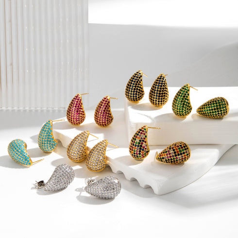 French style simple style water droplets inlay copper zircon ear studs