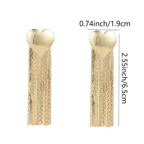 Tassel heart shape plating titanium steel 18k gold plated drop earrings