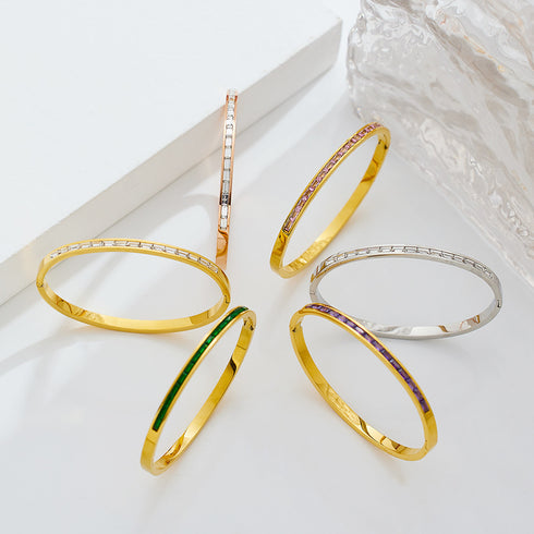 French style square titanium steel inlay zircon bangle