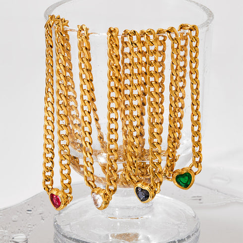 Heart shape stainless steel inlay zircon bracelets earrings necklace