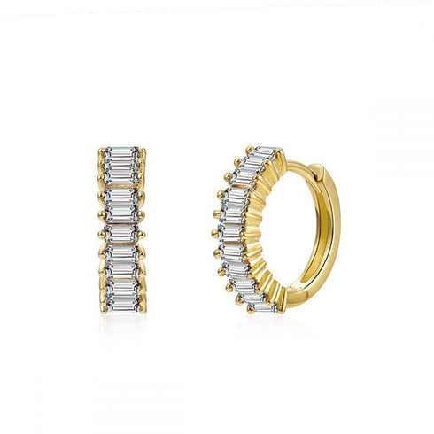 Round plating inlay zircon white gold plated hoops