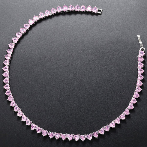 Luxurious heart shape copper 18k gold plated zircon bracelets necklace