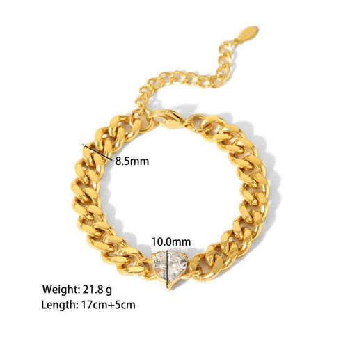 Streetwear heart shape titanium steel inlay zircon necklace