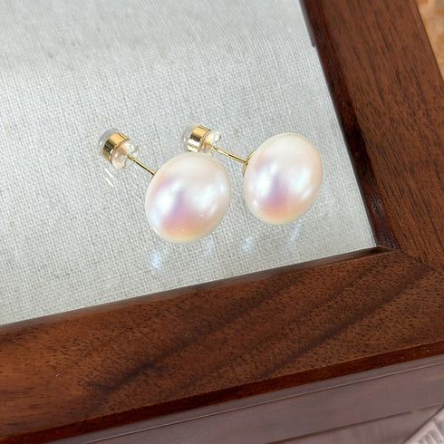 Elegant glam round inlay pearl pearl ear studs