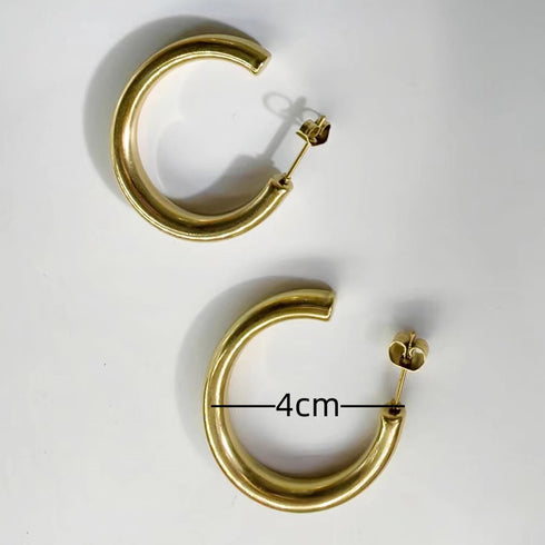 Shiny semicircle polishing plating titanium steel 18k gold plated ear studs
