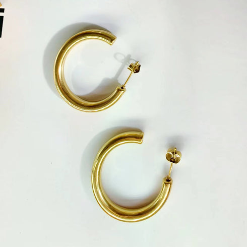 Shiny semicircle polishing plating titanium steel 18k gold plated ear studs