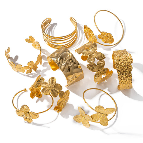 Lady geometric flower stainless steel plating 18k gold plated bangle