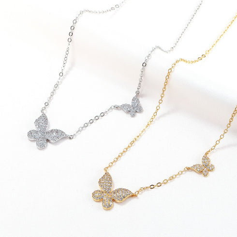 Butterfly plating zircon necklace