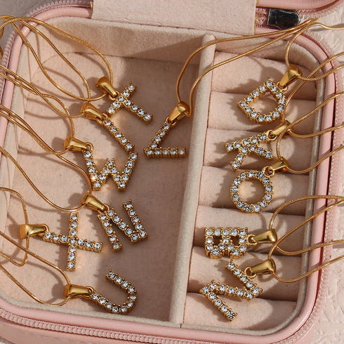 Letter stainless steel necklace plating zircon stainless steel necklaces