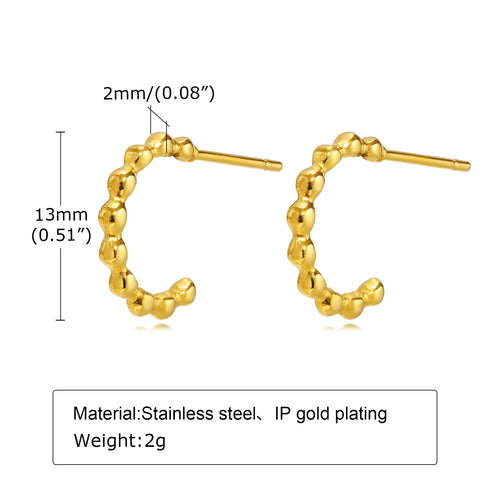 C shape plating stainless steel 18k gold plated ear studs