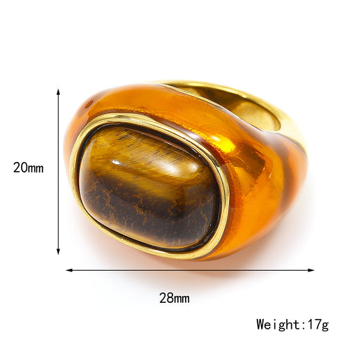 Titanium Steel 18K Gold Plated Glam Retro Oval Ring