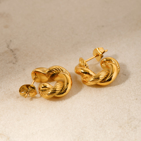 Classic Style Twist Plating Stainless Steel 18K Gold Plated Ear Studs