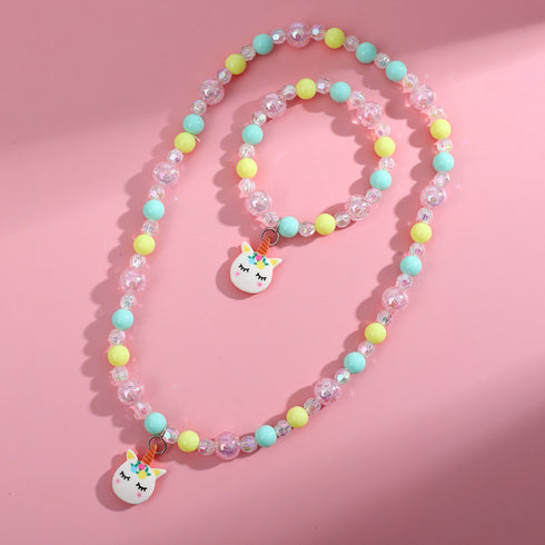 Cartoon style unicorn plastic resin beaded necklace bracelets