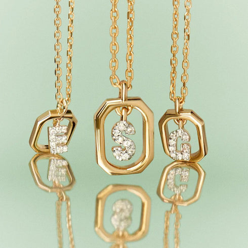 Letter sterling silver plating inlay zircon pendant necklace