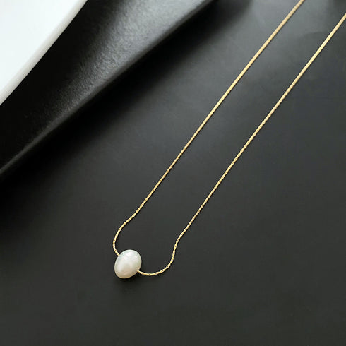 Elegant geometric titanium steel inlay pearls necklaces