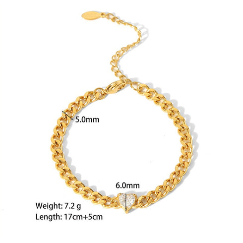 Streetwear heart shape titanium steel inlay zircon necklace