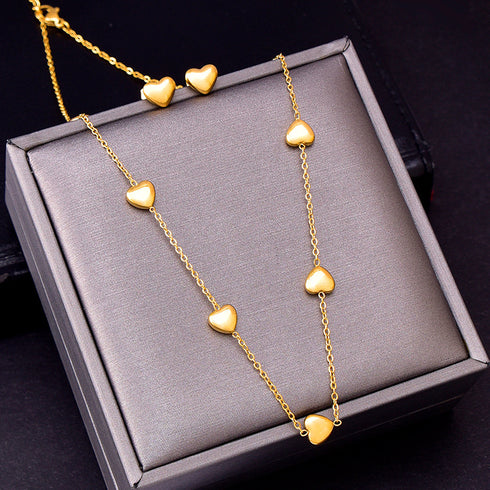 Sweet heart shape titanium steel plating bracelets earrings necklace