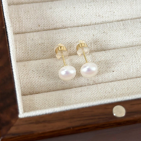 Elegant glam round inlay pearl pearl ear studs