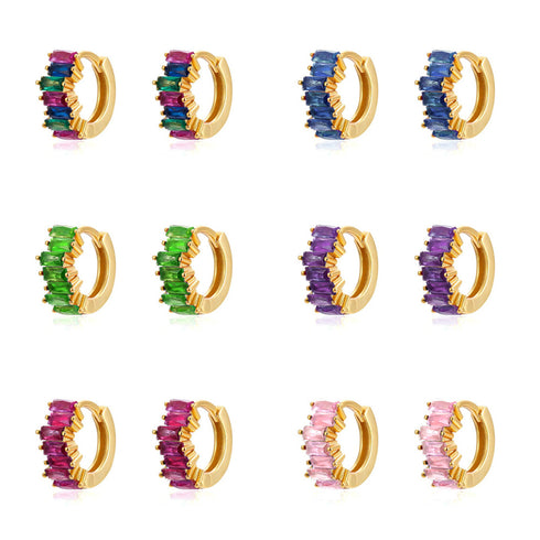 Cross-border s925 silver needle inlaid rectangular zircon huggies