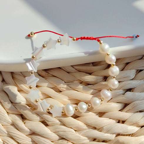 Pentagram round pearl beaded bracelets