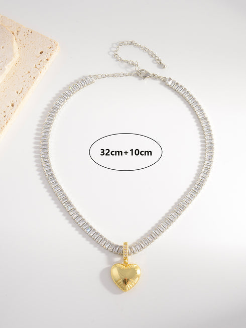 Heart shape rectangle copper 18k gold plated zircon pendant necklace in bulk