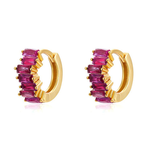 Cross-border s925 silver needle inlaid rectangular zircon huggies