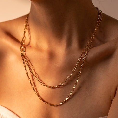 Layered stainless steel plating 18k gold plated necklace