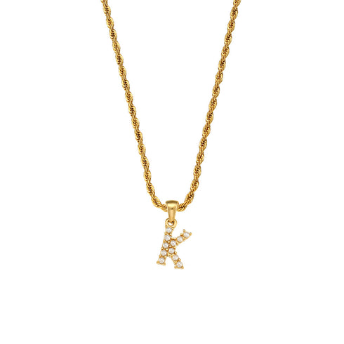 Initial inlay pearl stainless steel necklaces