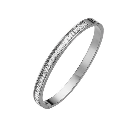 French style square titanium steel inlay zircon bangle