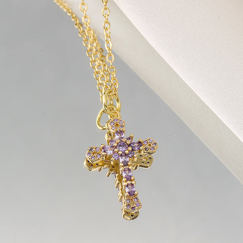 Zircon cross pendant necklace