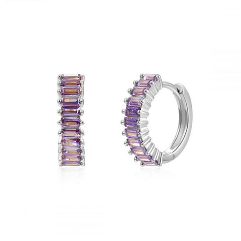 Round plating inlay zircon white gold plated hoops