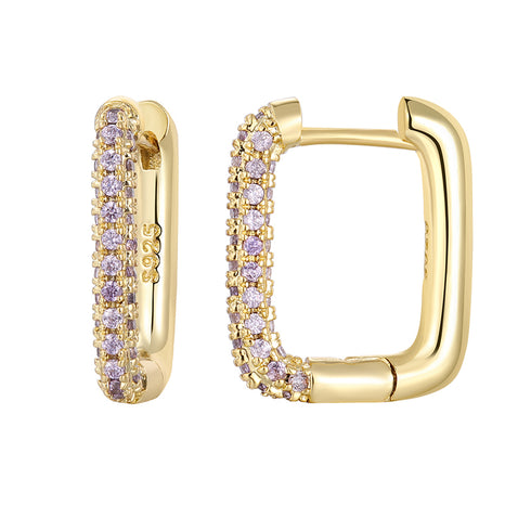 Elegant rectangle plating inlay copper zircon earrings