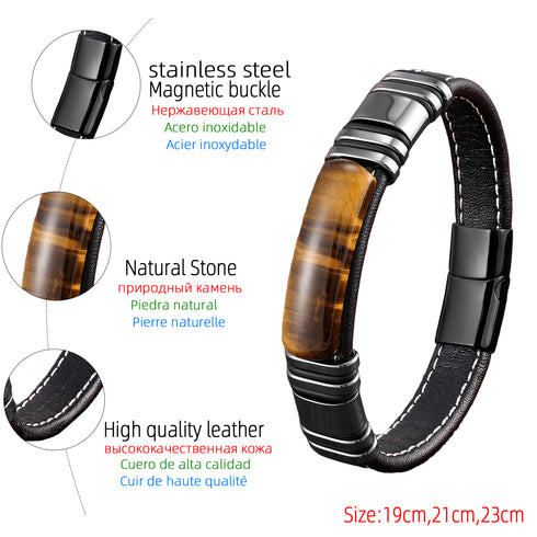 Hip-hop punk rectangle leather stone men's bracelets