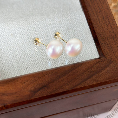Elegant glam round inlay pearl pearl ear studs