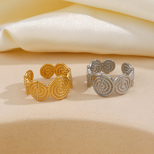 Spiral stainless steel plating 18k gold plated open rings
