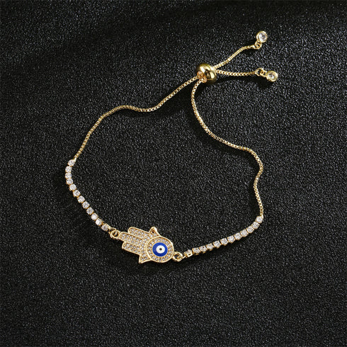 Devil's eye heart shape drawstring inlay zircon bracelets