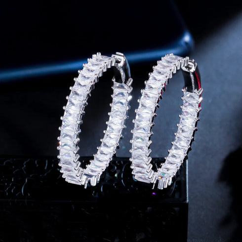 Shiny round 14k gold plated white gold plated hoop earrings