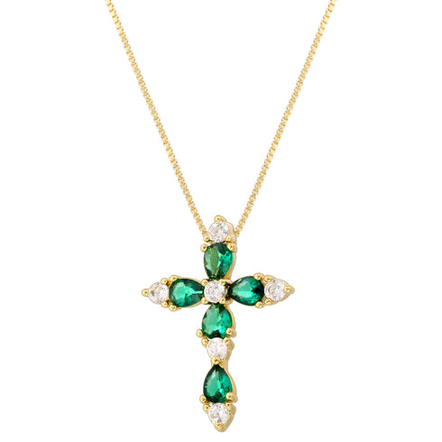 Luxurious Cross Inlay Zircon Pendant Necklace